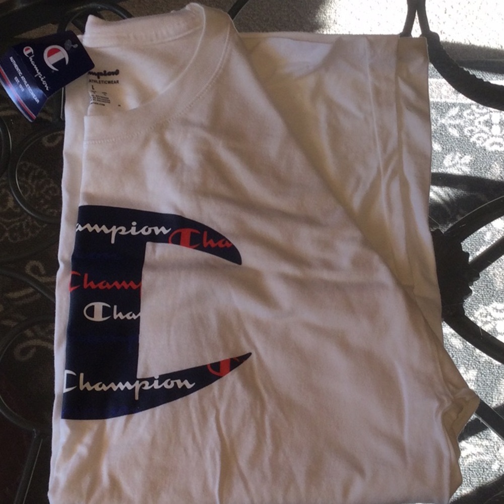 Champion White Tee with Logo Design